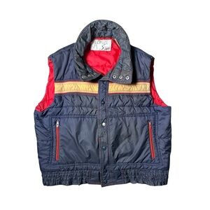 Vintage Alpine Ski Vest Size Small Blue Red Yellow Puffer Retro 80s